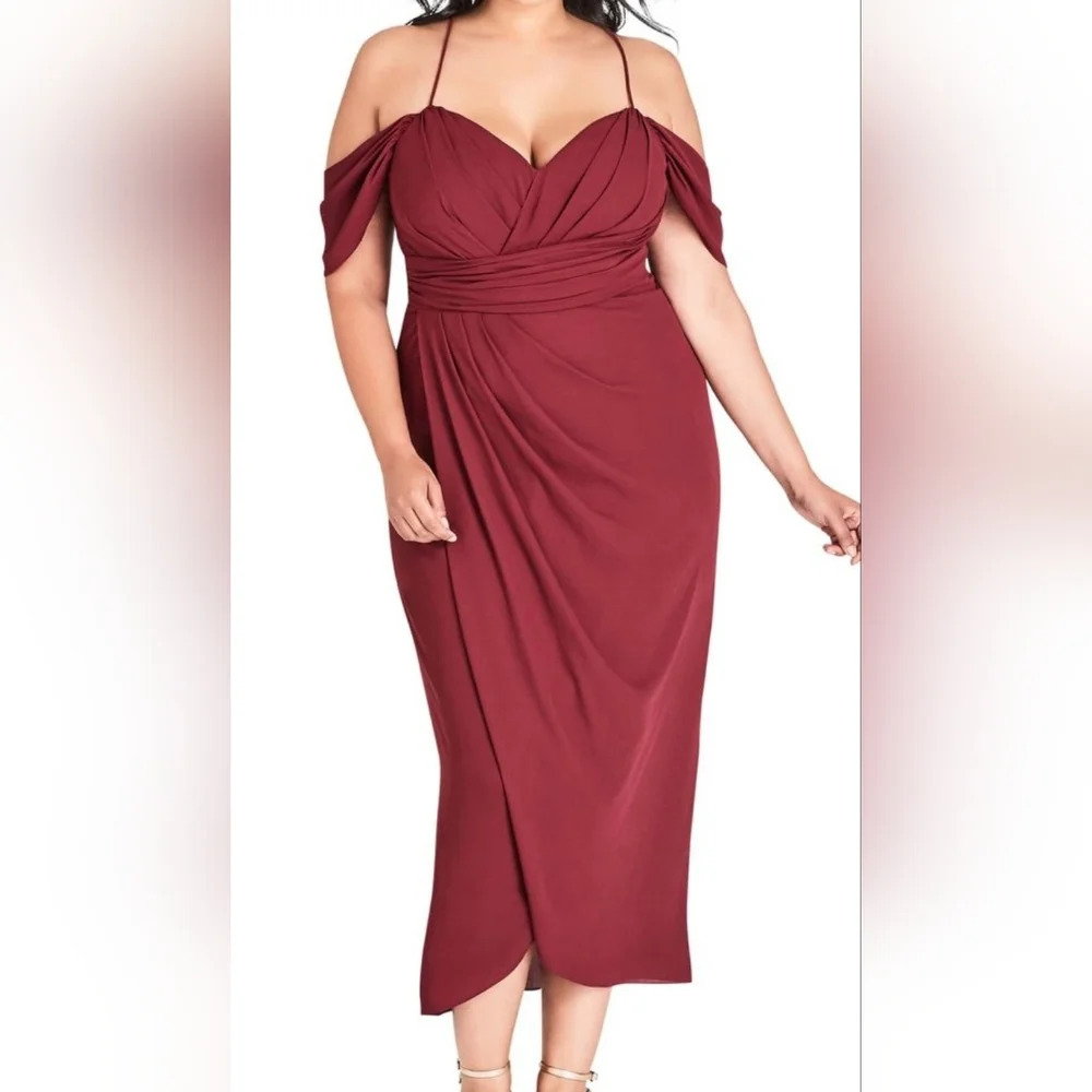 City Chic Entwine Off Shoulder Maxi Dress, Ruched Bust, Sweetheart Neckline EUC!